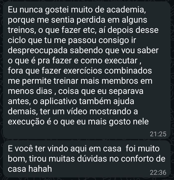 Print de conversa de WhatsApp de uma mãe contando sua experiência com o acompanhamento