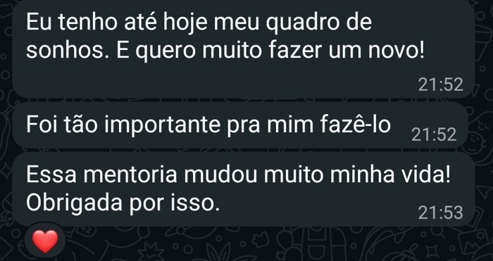 Print de conversa de aluna sobre o impacto da imersão